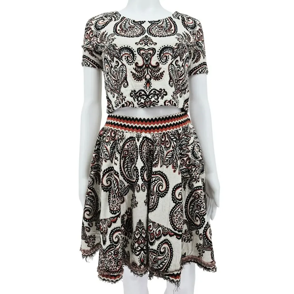 Free People 2-Piece Skirt Top Set Paisley White S